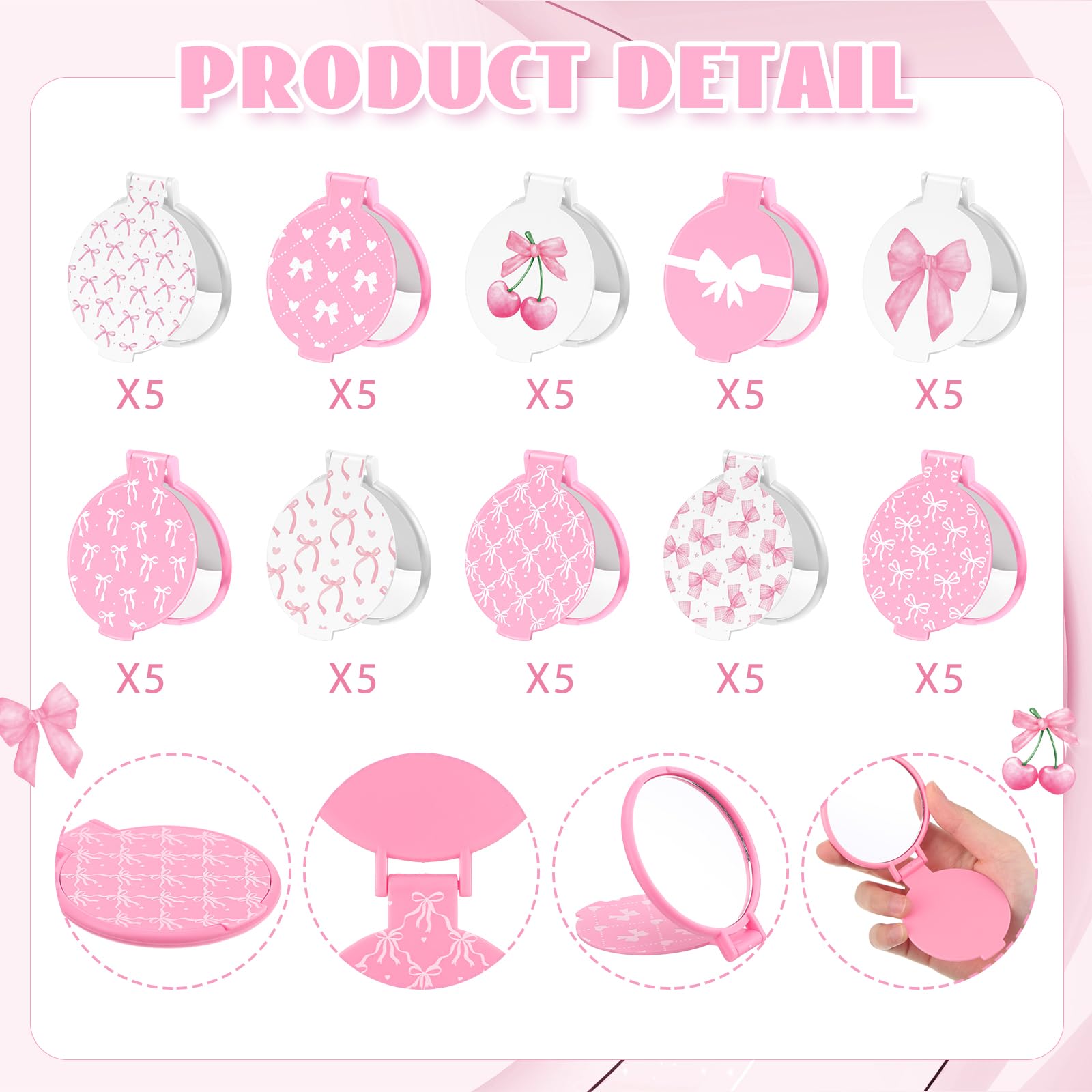 Namalu 50 espejos compactos de arco a granel de 2.8 pulgadas, regalo de San Valentín para mujeres, coqueta azul, recuerdo de fiesta, suministros de maquillaje, espejo plegable de bolsillo