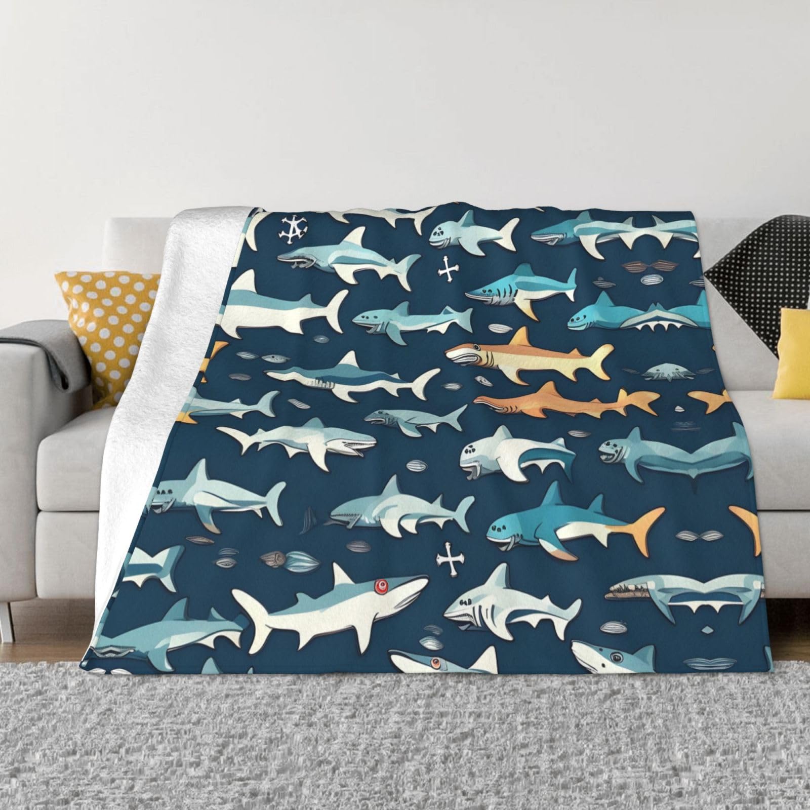 Couverture polaire en flanelle contre le froid plaid requins chaud et douillet