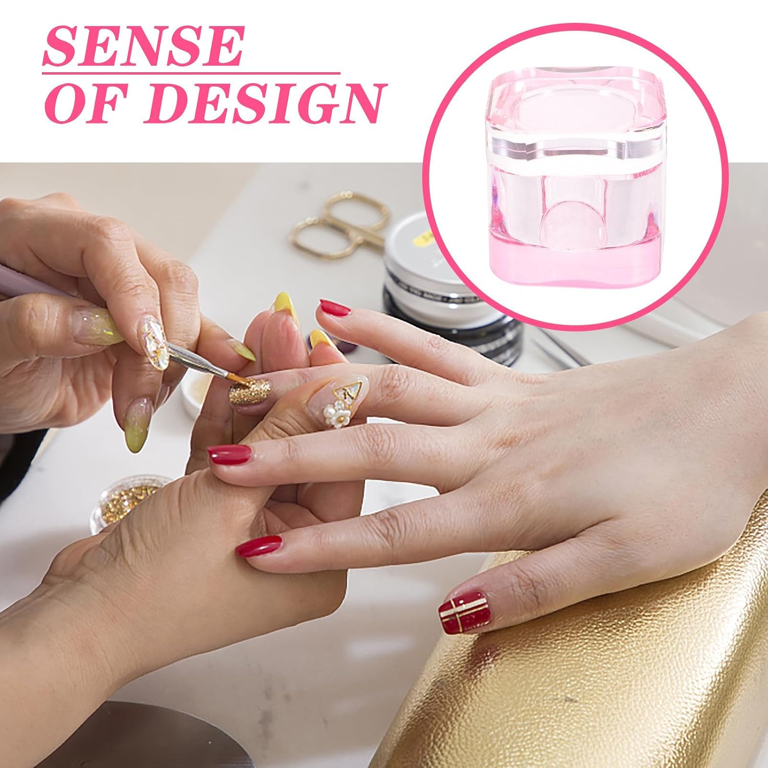 Nail Dappen Dish with Lid Pink Crystal Glass for Acrylic Powder