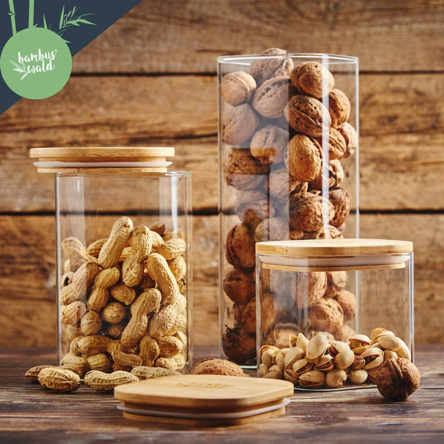 RareCi Bocal En Verre Vintage Hermétique Avec Couvercle En Bois De Bambou Pour Comptoir De Cuisine Garde Manger Cafe The Sucre Feux Dartifice