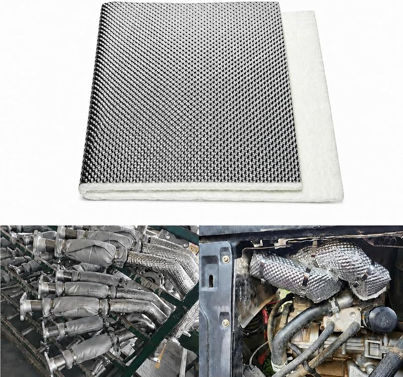Exhaust Heat Shield Wrap - Aluminum Fiberglass Automotive Muffler Insulation Armor, 12"x39" Sheet for Exhaust Pipe, Motorcycle, Car Undercarriage, Fuel Tank & Firewall