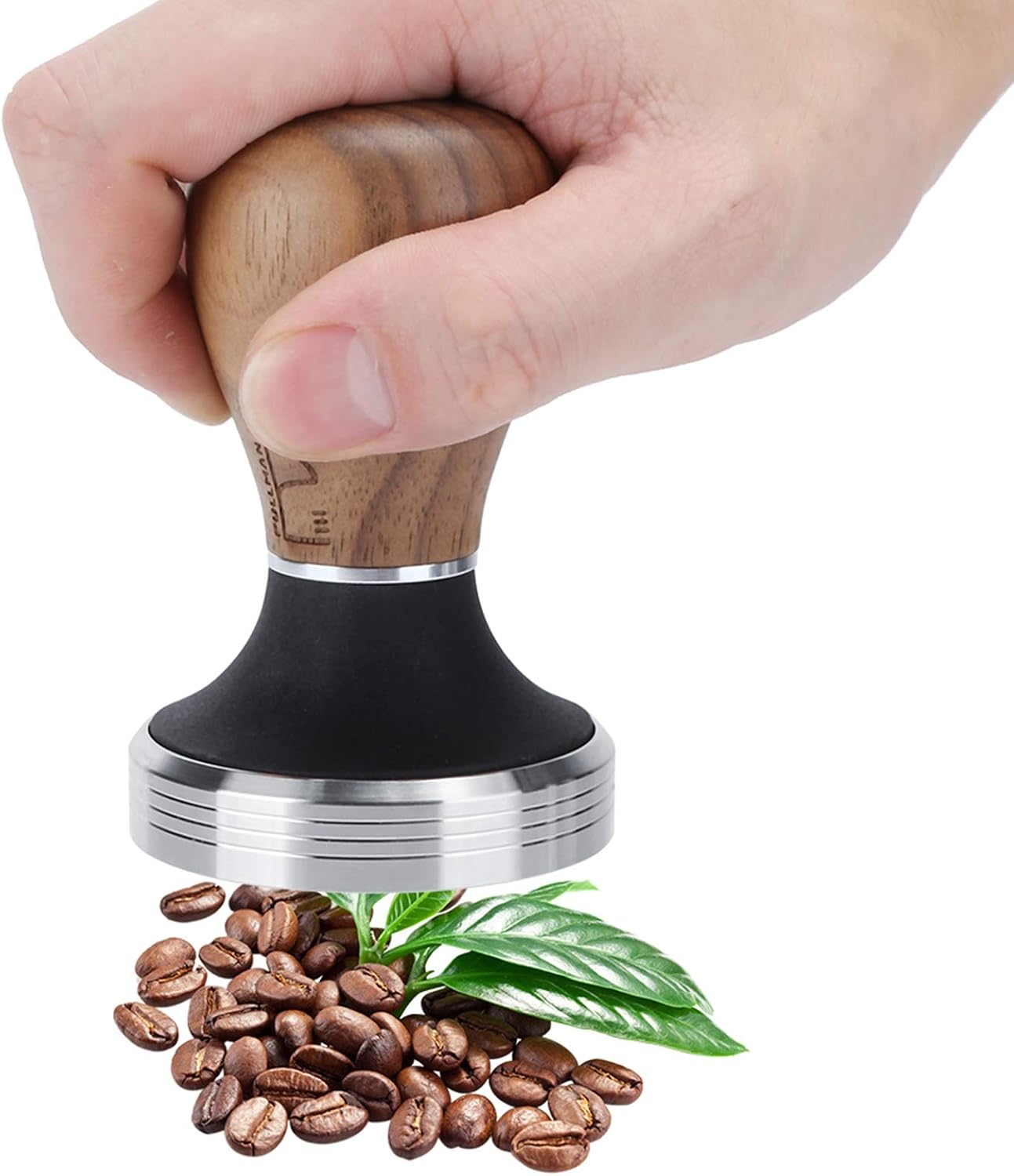 58mm Espresso Tamper,Wooden Coffee Tamper,Espresso Hand Tamper 304 Stainless Steel Flat Coffee Tamper Powder Pressed Hammer with Height Adjustable Wooden Handle(Original dark wood)