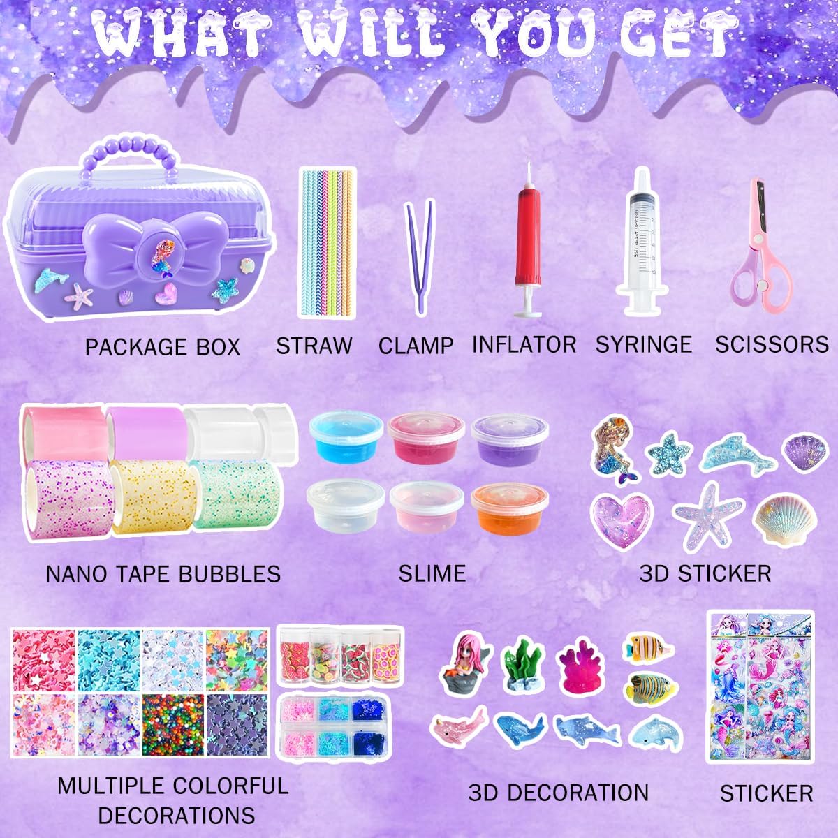 BEIREG Nano Tape Bubble Kit for Kids, Squishy Making Kit with 7 Rolls Nano Tape & 6 Slimes, Squishy Maker Box for Make Your Own Squishies, Cute Stuff Toys for Teen Girls 6-8 8-10 10-12
