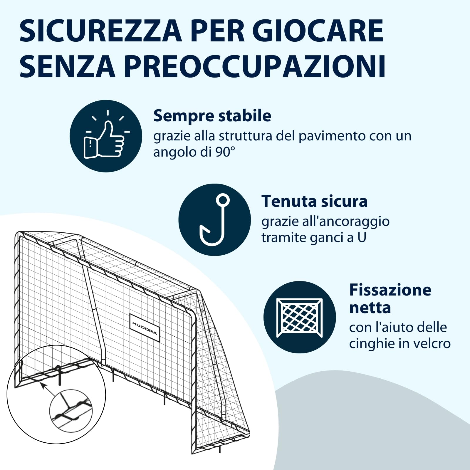 HUDORA Porta da calcio Start 180 x 120 x 60 cm - Porta da calcio stabile per bambini e adulti - Porta da esterno con sistema a scatto - Porta da giardino per tempo libero e allenamento