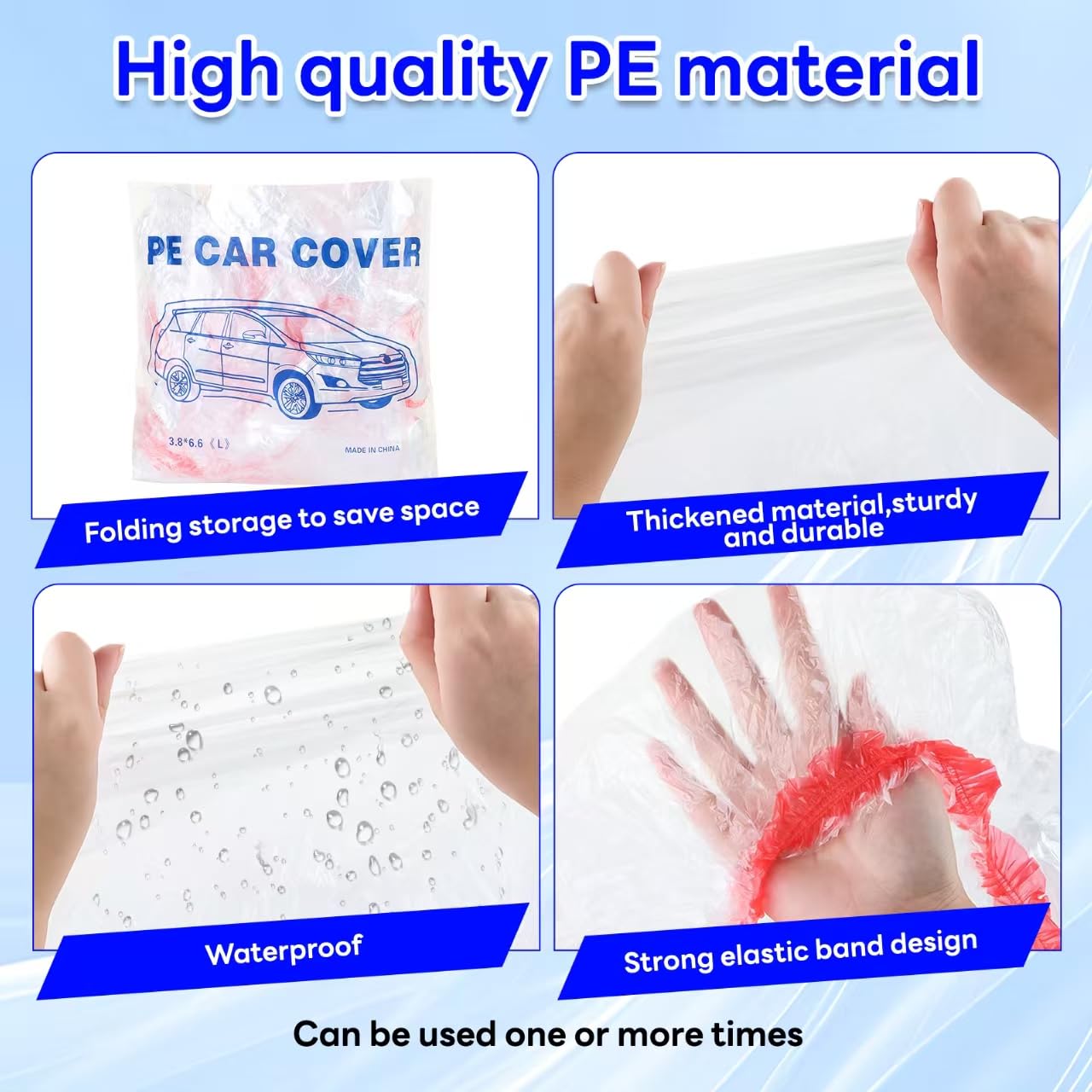 2 Pack Disposable Car Cover Clear Plastic Car Cover Universal Rain Dust Garage Cover with Elastic Band Medium — view 4