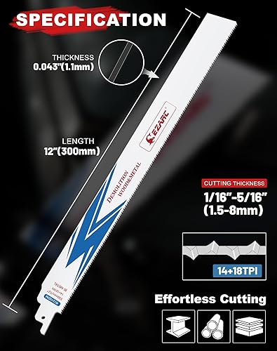 Miniatura 10 de EZARC Hoja de sierra recíproca, M42 hojas de sierra bimetálicas para demolición de acero de 6 pulgadas 14+18TPI R610DM (paquete de 5)