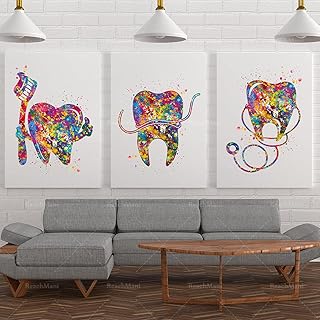 Dental Art Set Watercolor Print Pediatric Dentist Gift Dental Gift Decoration Dentist Medicine Art Dental Care Dentist Office|40x60cmx3 No Frame