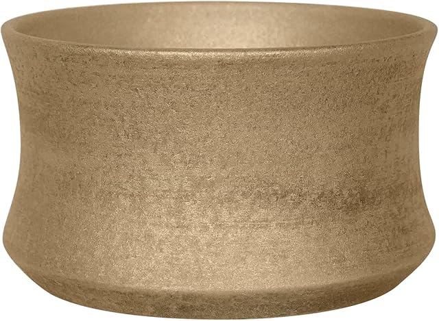 Ivyline Fluted Luxe Bowl in White / Gold - UV Stable, Hand Finished & Waterproof - Durable Premium Quality Decorative Indoor Flower Pot - H14cmxD24cm