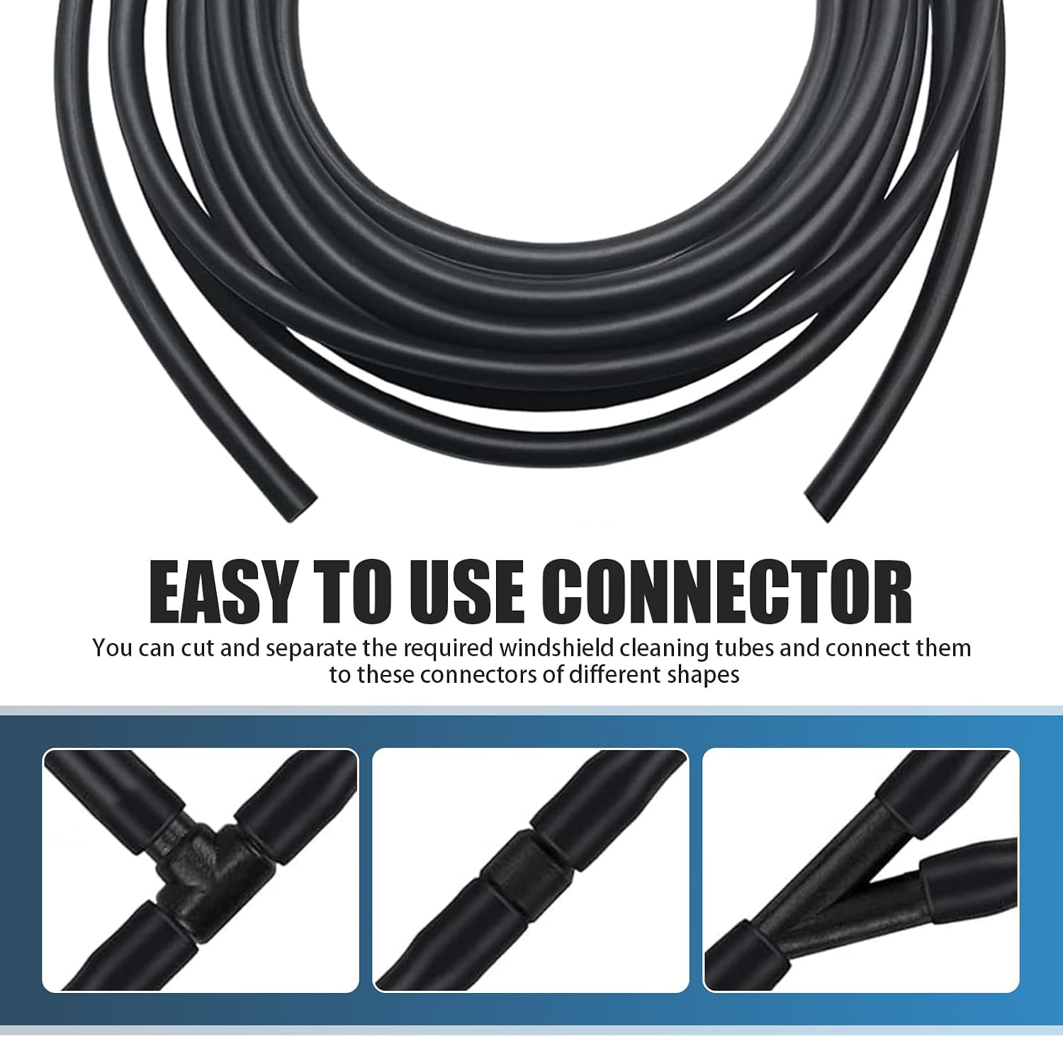 Pack-30 Car Windshield Washer Hose Kit, 13 Ft Flexible Leak-proof Rubber Hose, with T-type Y-type I-type Hose Connector, Universal Connection Water Pump and Nozzle Accessories for Cars (Black)