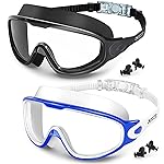 Water Space 2 Pack Swim Goggles Swimming Goggles for Youth Adult Men Women Anti-fog UV Protection Waterproof Large Frame 180 Wide View Clear Vision Swimming Goggles Pool Water Goggles Easy to Adjust
