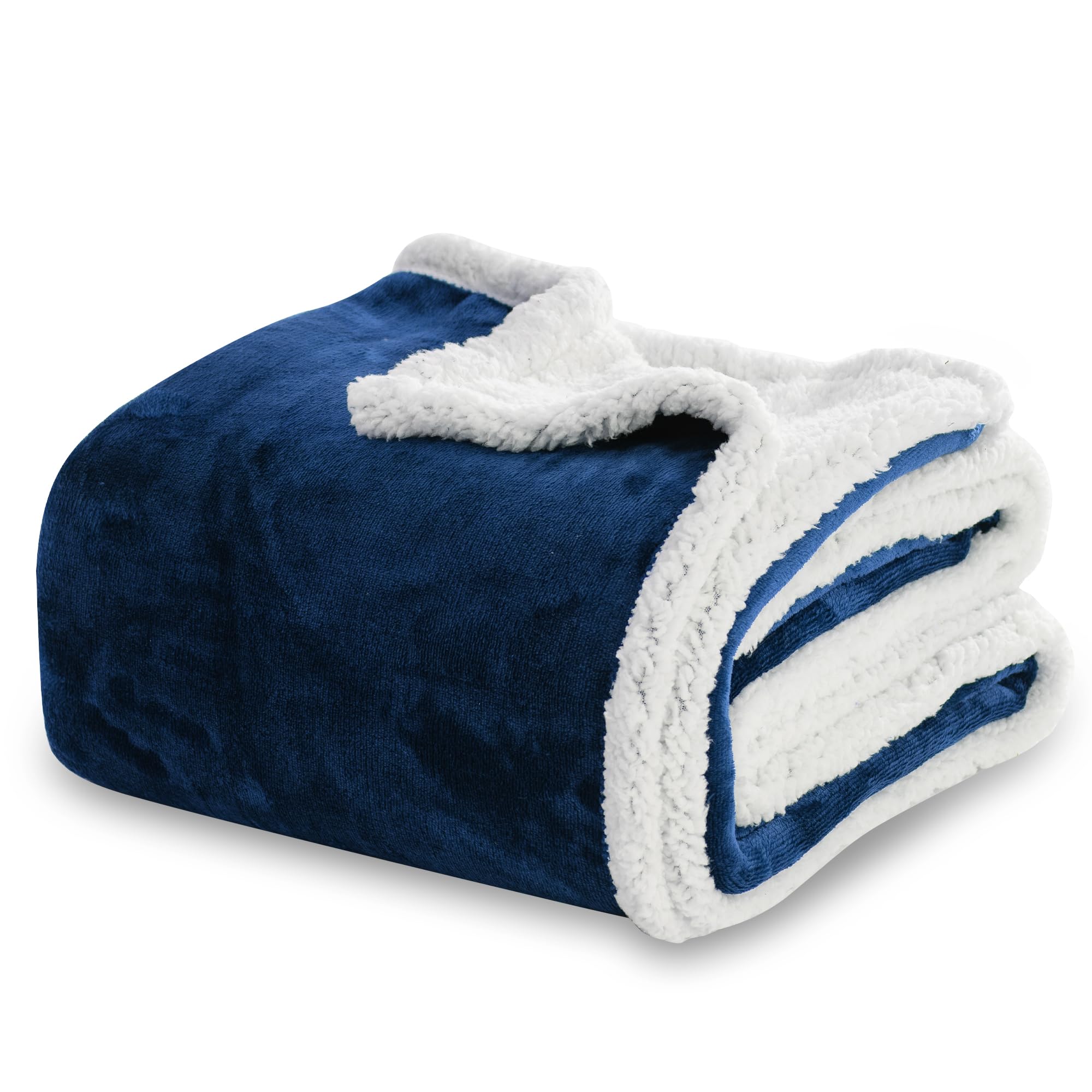 Winthome Manta Gruesa Cálida, Plaid Sofa Cama Suave y Esponjosa, Mantas Polar Sherpa con Diseño de Doble Capa, Cobijas de Invierno para Niños Adultos, Blanket Navidad (Azul Oscuro, 220x240cm)