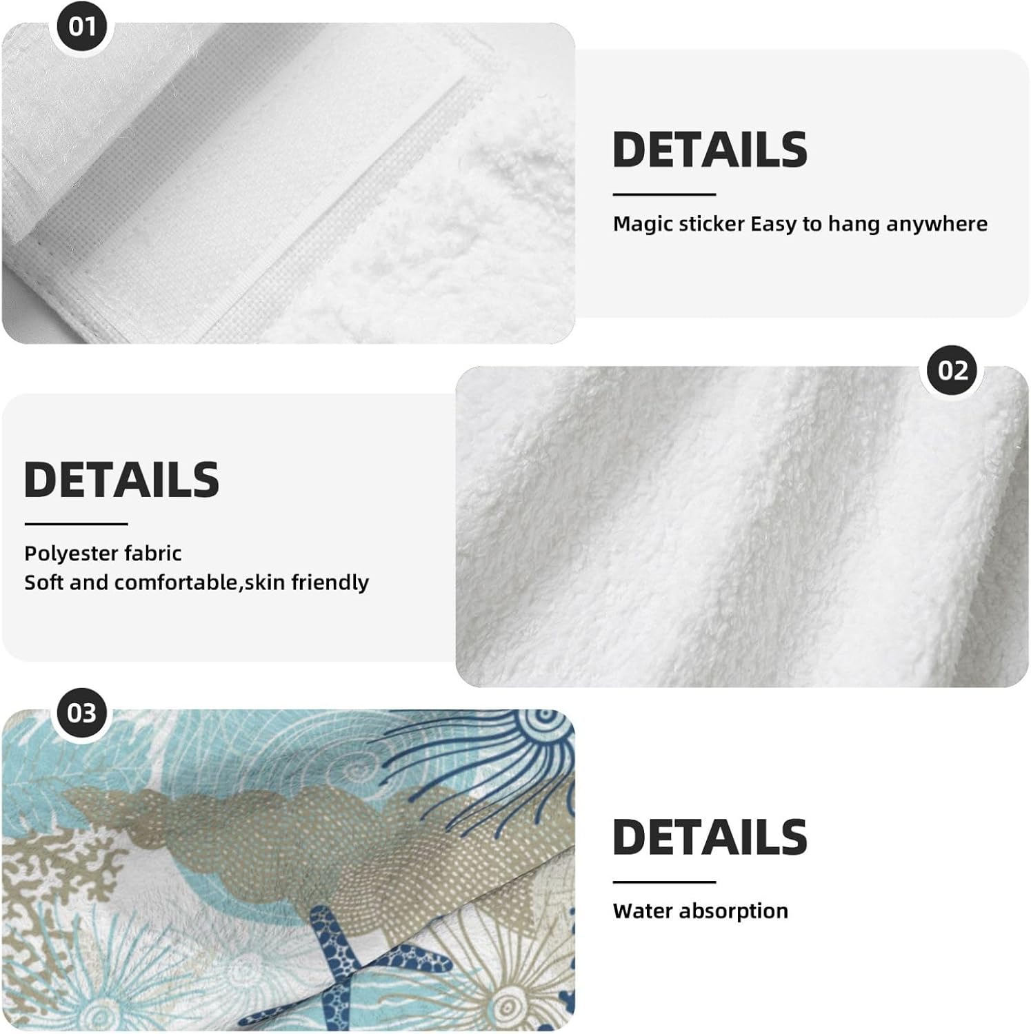 Cute Algae Corals Seashells Kitchen Hanging Towel 14 X 18 Inch Hand Tie Fingertip Towels Set of 2 Pcs Tea Bar Dish Cloths Dry Towel Soft Absorbent Thin Durable for Laundry Room Decor image 4