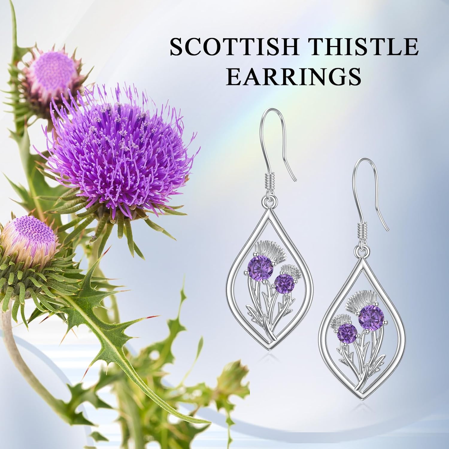 Scottish Thistle/Sunflower/Violet/Daffodil/Orchid Earrings Sterling Silver Flower Dangle Dangling Drop Boho Earrings Jewelry Gifts for Women - Image 6