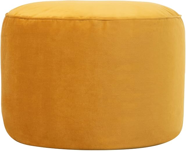icon Milano Round Velvet Bean Bag Pouffe, Ochre Yellow, Large Velvet Ottoman, Living Room Bedroom Footstool Bean Bags