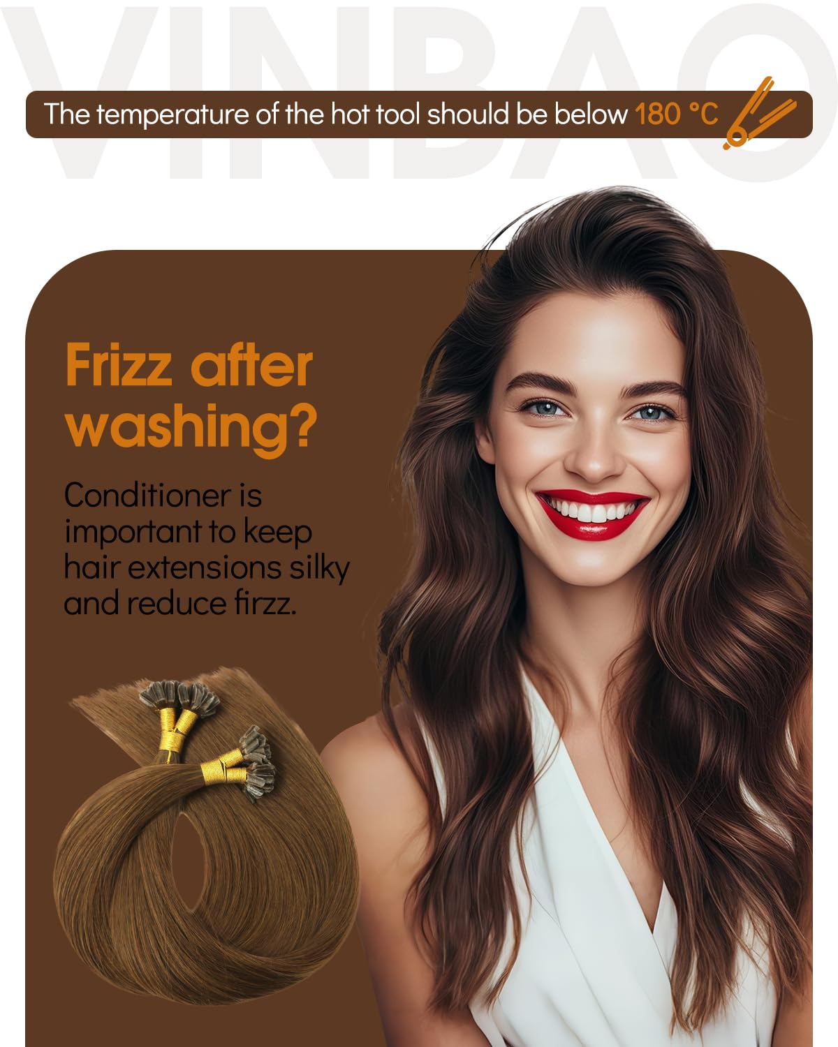 VINBAO Extension Capelli Cheratina 45cm 50Ciocche 50g U Tip Hair Extensions Castano Cioccolato Extension Capelli Veri Cheratina Remy Invisible Keratin Capelli Umani Lisci Estensionis (#UTip4, 18'')