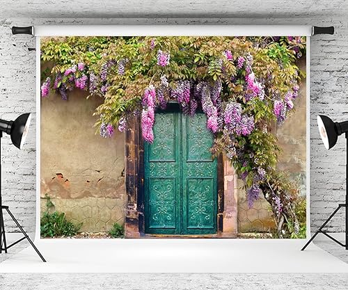 Kate Fondo de fotografía con temática de primavera de 7 x 5 pies, pared de ladrillo, verde, retro, puerta, boda, foto, fondo, accesorios de estudio