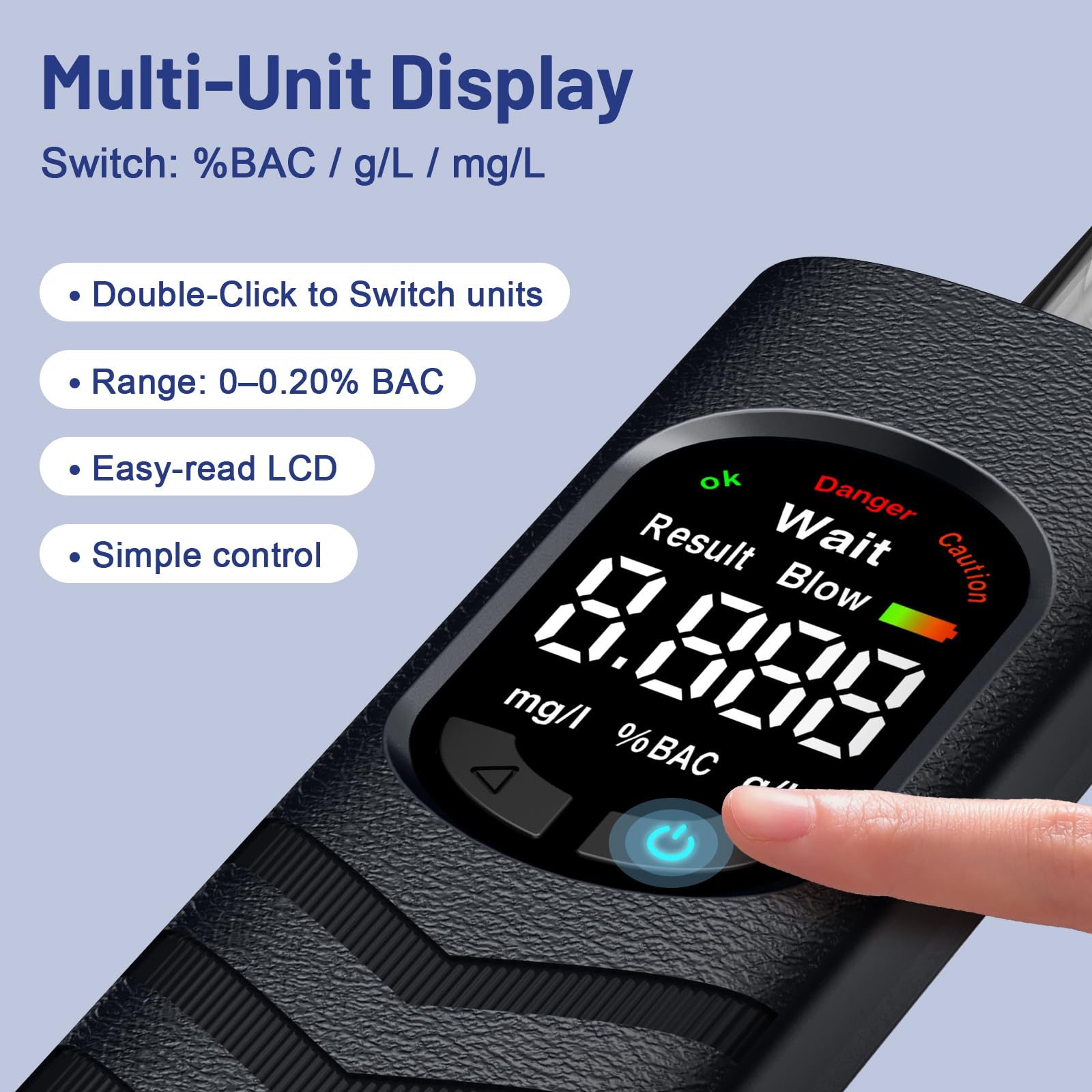 Alkoholtester Atemalkoholtester mit USB-C Akku, Farb-LCD, Halbleiter-Sensor, 20 Mundstücken, tragbares Promillemessgerät für Auto, Zuhause, Party und Reise (Schwarz)