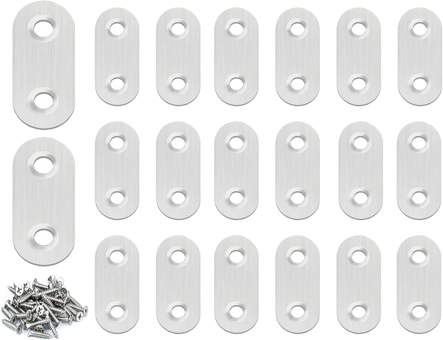 100PACK 1.4INCH X 0.6INCH Stainless Steel Straight Flat Bracket Repair Plate Brace,Mending Joining Plates for Wood, Board, Bed Frame, Furniture & Shelves,with Screws