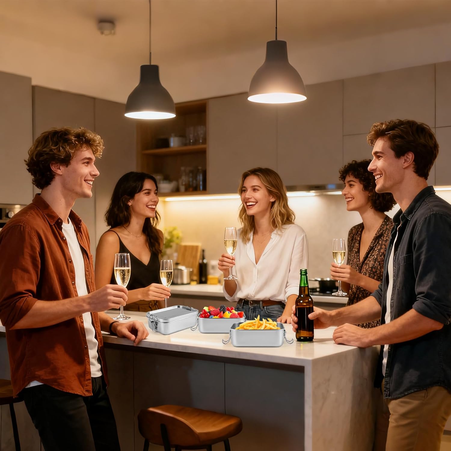 4 Pcs Stainless Steel Bento Box, Metal Lunch Box, Food Storage Containers with Lockable Clips to Leak Proof, Reusable Metal Lunch Snack Boxes for Work, Picnic, Camping, Dishwasher Safe(850ml) - Image 3