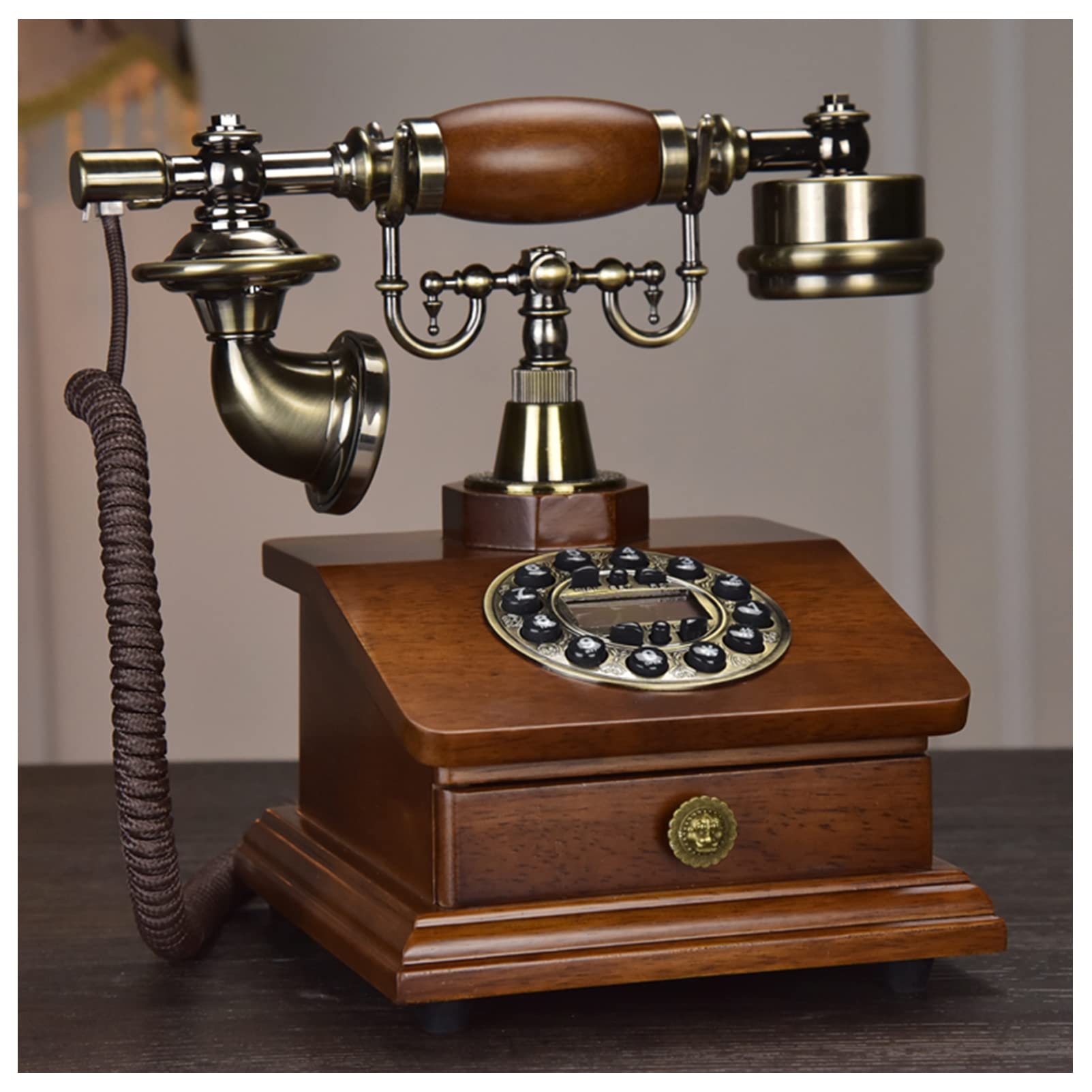 Telefon retro, telefony obrotowe na telefon stacjonarny vintage retro telefon stacjonarny przewodowy telefon stacjonarny wystrój biura domowego, brązowy, bez użycia rąk + podwójny dzwonek