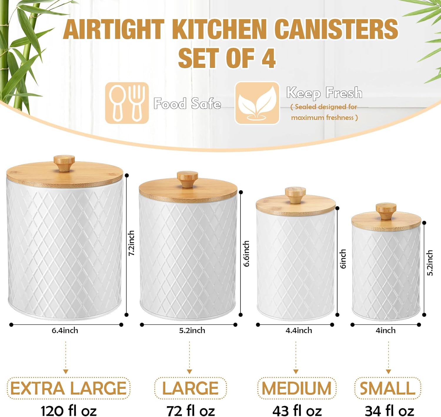 Teenyyou Metal Kitchen Canisters Set with Bamboo Lids and Spoon Airtight High Capacity Coffee Tea Sugar Flour Jars with DIY Labels Farmhouse Extra Large Storage Containers for Kitchen(4 Set,4 Sizes)