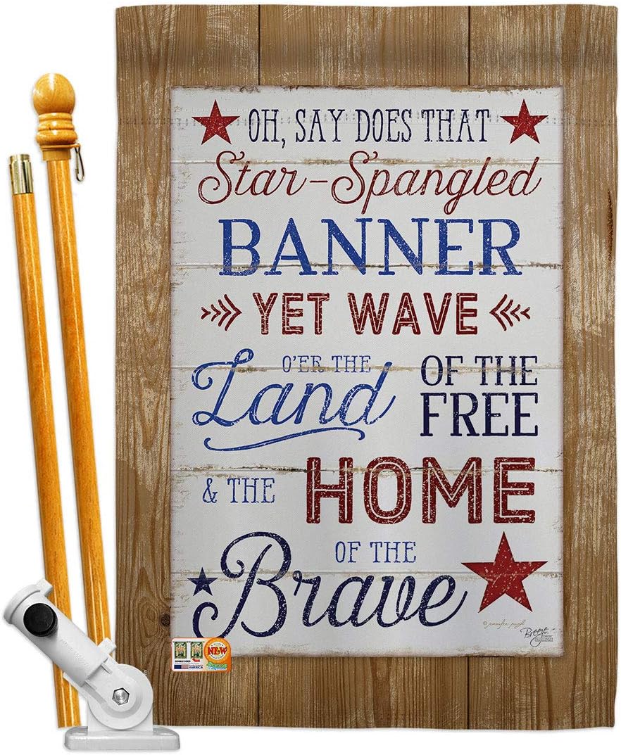Star Spangled Pride House Flag Dowel Set Americana and Stripes Patriotism Independence Memorial United State American Small Decorative Gift Yard Banner Made In USA 28 X 40