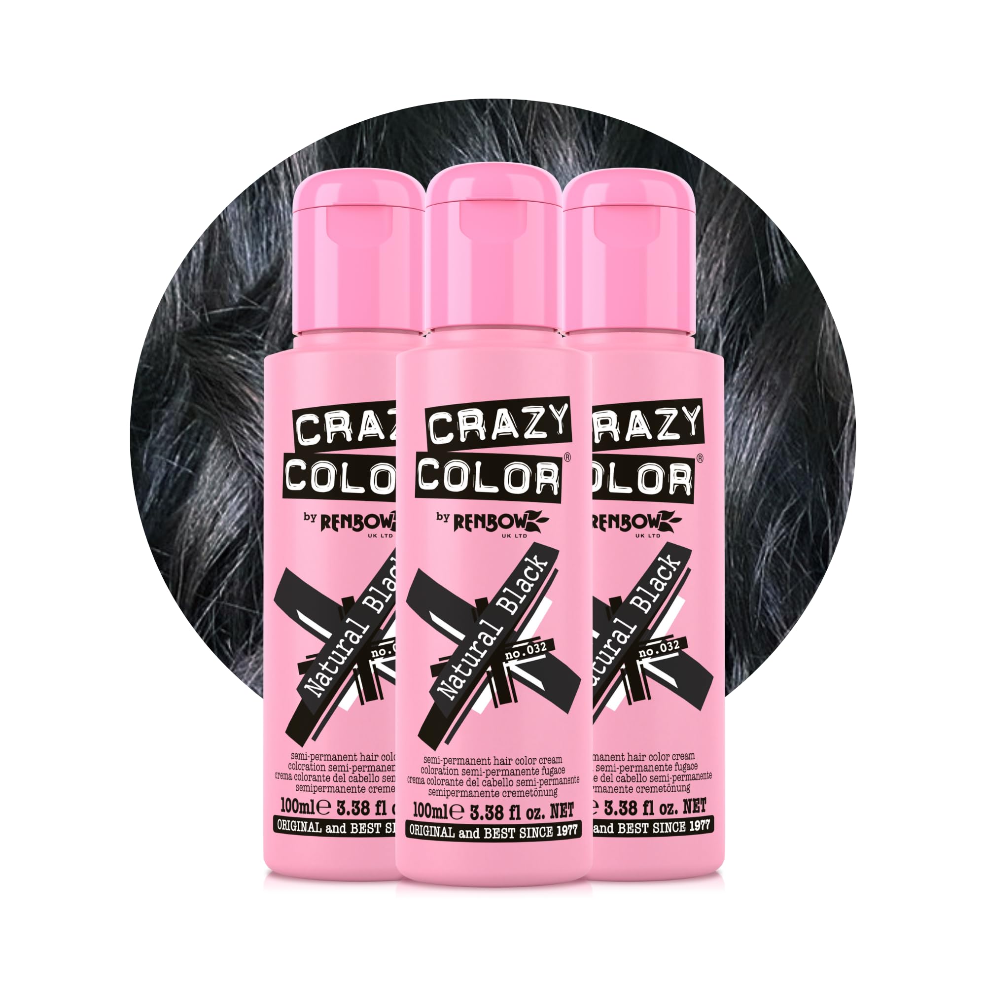 Crazy Color Natural Black Semi-Permanent Trio Hair Dye. Highly Pigmented Brown Black Conditioning & Oil Nourishing Vegan Formula | No Bleach or Ammonia | 300ml