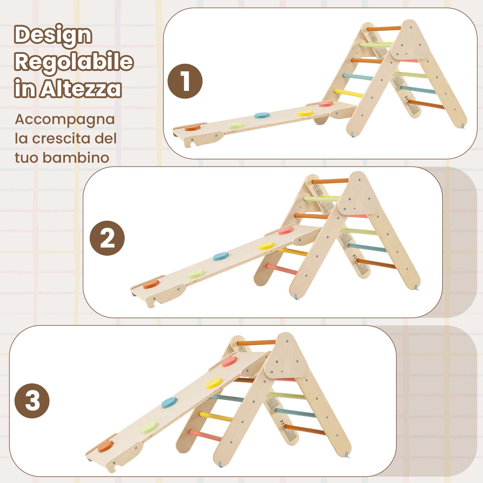 RELAX4LIFE Triangolo da Arrampicata con Scivolo per Bambini (Macaron)