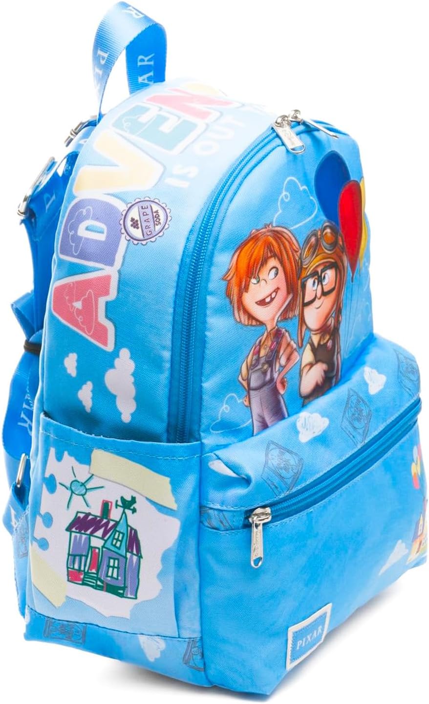 Disney Up Mini Backpack for Girls - Bundle with 13" Mini Bag Featuring Carl and Ellie Plus Water Bottle | Disney Up Backpack Purse for Kids, Girls, Women