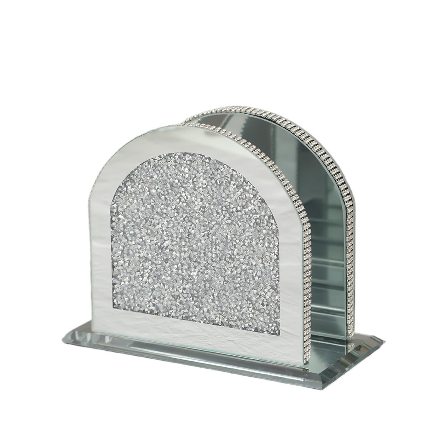Serviettenhalter Spiegel-Serviettenhalter aus Kristallglas mit zerkleinertem Diamanten, vertikales, elegantes Glas for Theke oder Tisch(Light Silver)