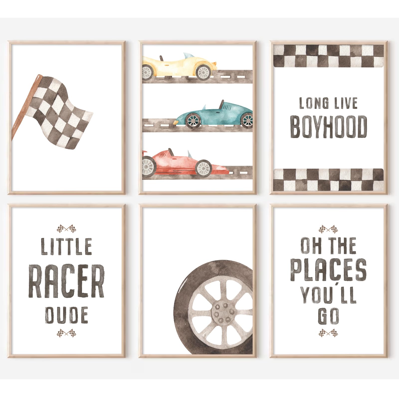 Pennclys Race Car Wall Art Boys Room Canvas Wall Decor Vintage Nursery Wall Art Vehicle Prints Kids Toddler Poster Retro Car Pictures for Boys Bedroom