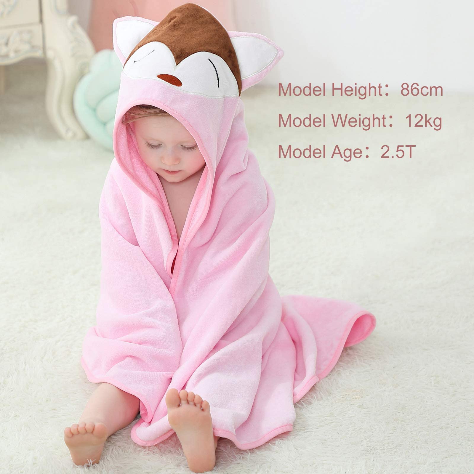 MICHLEY Toalla de baño unisex con capucha para bebé de algodón suave para la playa de 0 a 6 años, diseño de zorro rosa