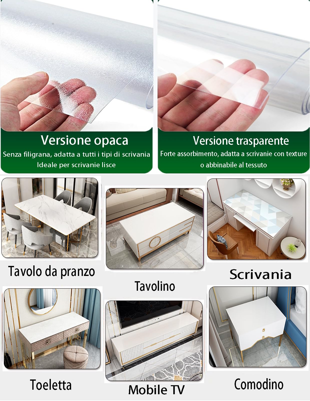 Generico Tovaglia PVC Trasparente Copritavolo Plastificata Impermeabile 3mm Pellicola Protettiva Copri 100x70cm Lavabile pellicola Tovaglia Antimacchia per Scrivania Tavolino Pellicola Tavolo