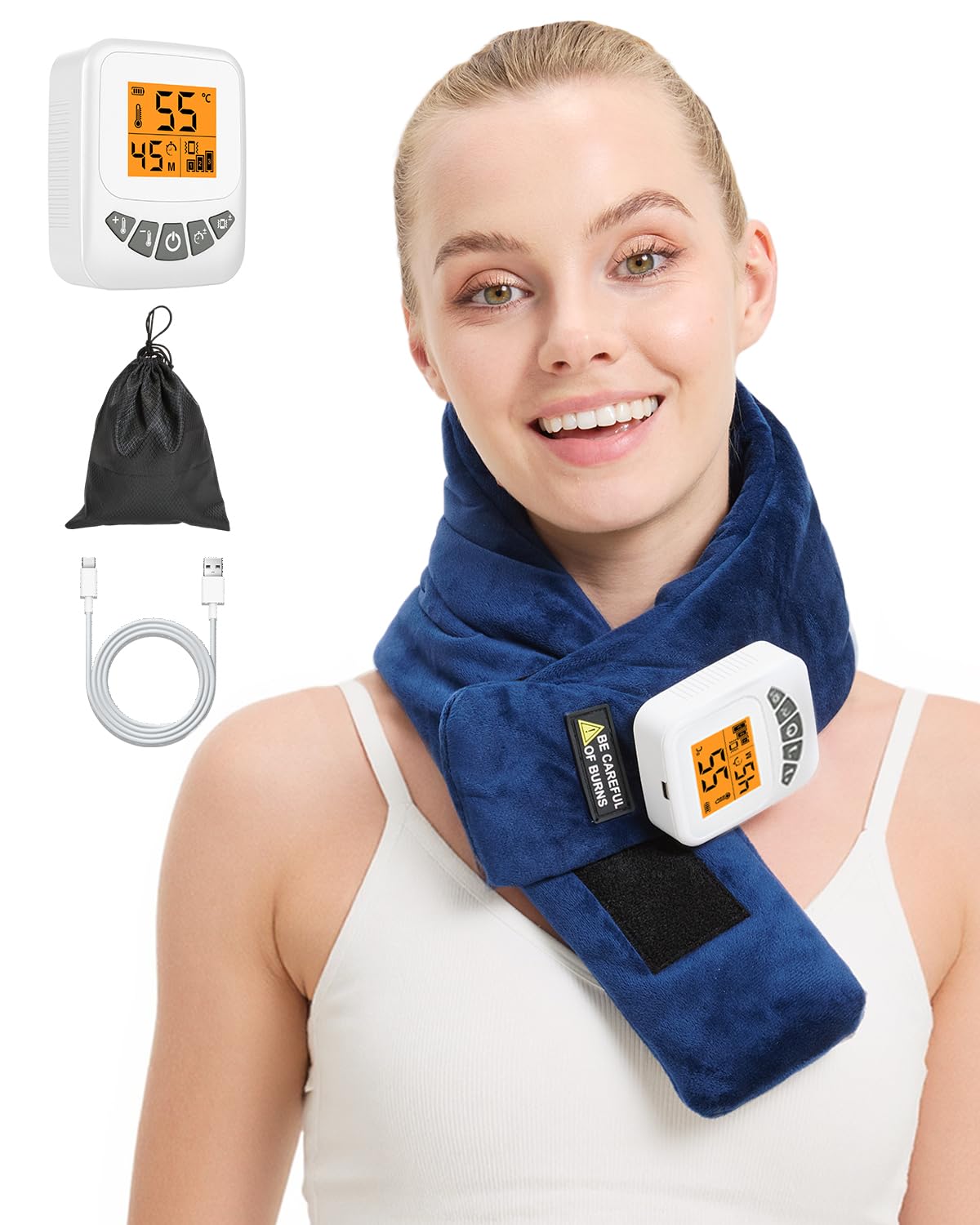 JOBYNA Cuscino Riscaldante senza Fili per Collo, Massaggiatore Portatile 5000 mAh, Termoforo Elettrico Per Sollievo Dal Dolore, 3 Livelli Vibrazione, 40-60 ℃ e Spegnimento Automatico