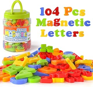 LovesTown 104 PCS Magnetic Letters Numbers, Alphabet ABC 123 Fridge Magnets Plastic Educational Toy Set for Preschool Learning Spelling Counting Uppercase Lowercase Math Symbols for Toddlers Kids