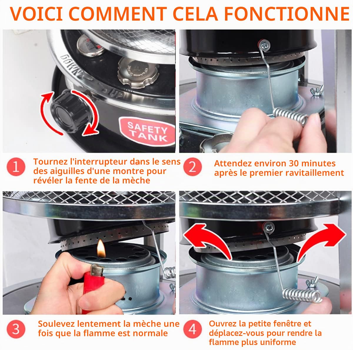 scosao Poele a Pétrole 9000 BTU/H Chauffage d'appoint Petrole Interieur sans Electricite 4.5l avec Mèche de Rechange, Portable Hauteur Réglable Réchaud à Kérosène Chauffage,Black
