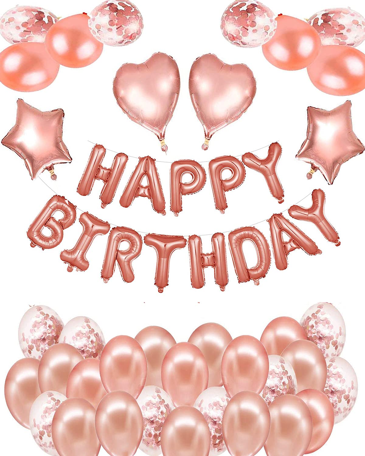 Happy Birthday Balloons Party Decorations for Girls Women, Self Inflating Happy Birthday Banners Birthday Decoration Set + Confetti Balloons, Accessories Included
