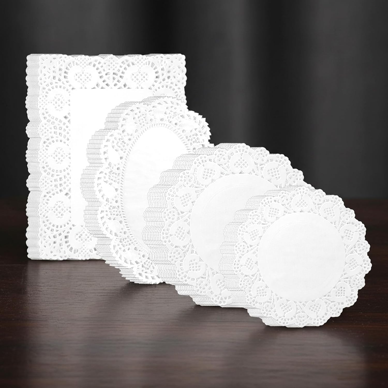 80 Pack Paper Doilies Assorted Sizes White Lace Paper Doily Disposable Doily Round Rectangle Papers Doilies for Dessert Tables Furniture Buffet Trays Coffee Cake Wedding Party Tableware Decor