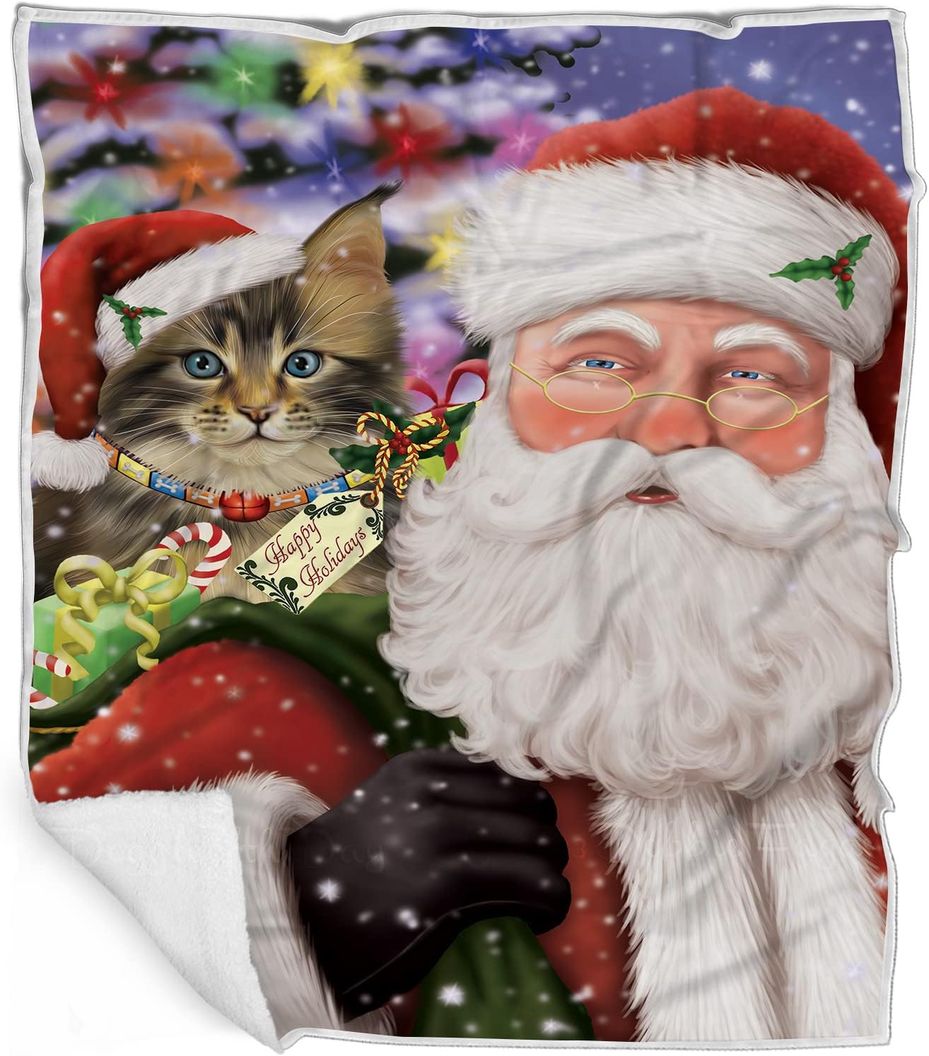 Doggie of the Day Maine Coon Cat Blanket - Christmas Santa Carrying Presents - Super Soft & Warm Pet Theme for Sofa or Bed, Warm Fleece, Sherpa or Woven Material, BLNKT160579 (60x80 Fleece)