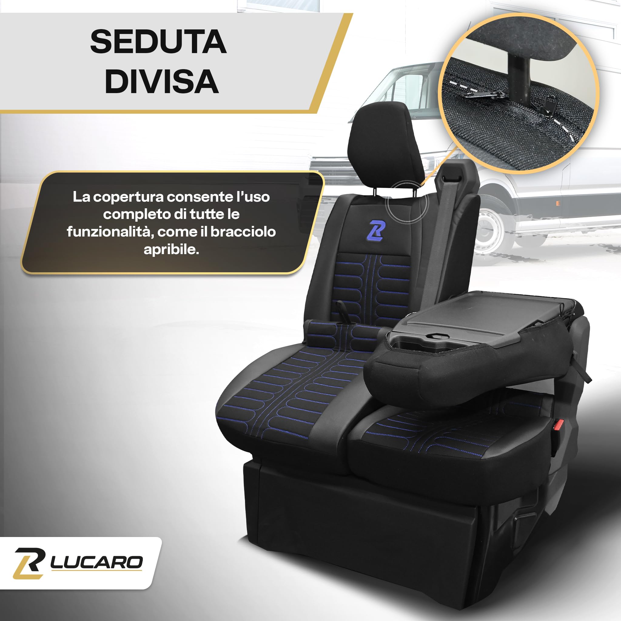 LUCARO Coprisedili Auto per Renault Master 4, Nissan Interstar 3 Blu - Copri Sedile Auto 3 Posti con Ecopelle Resistente Compatibile con Airbag - Coprisedile Facile da Montare