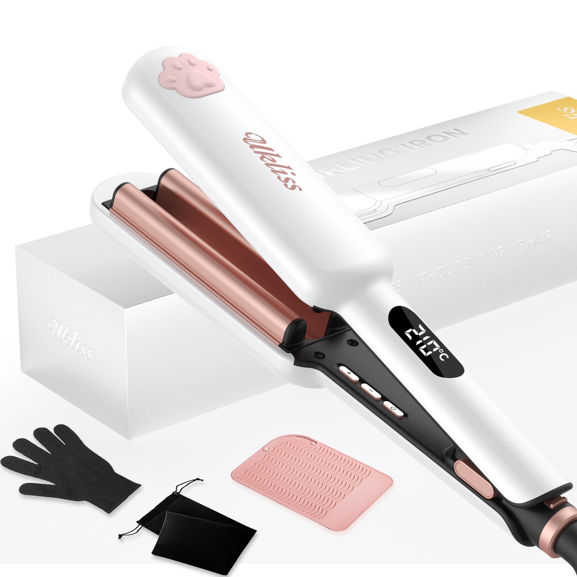 UKLISS Pro Welleneisen für Haare, Lockenstab Große Locken Geeignet für Anfänger