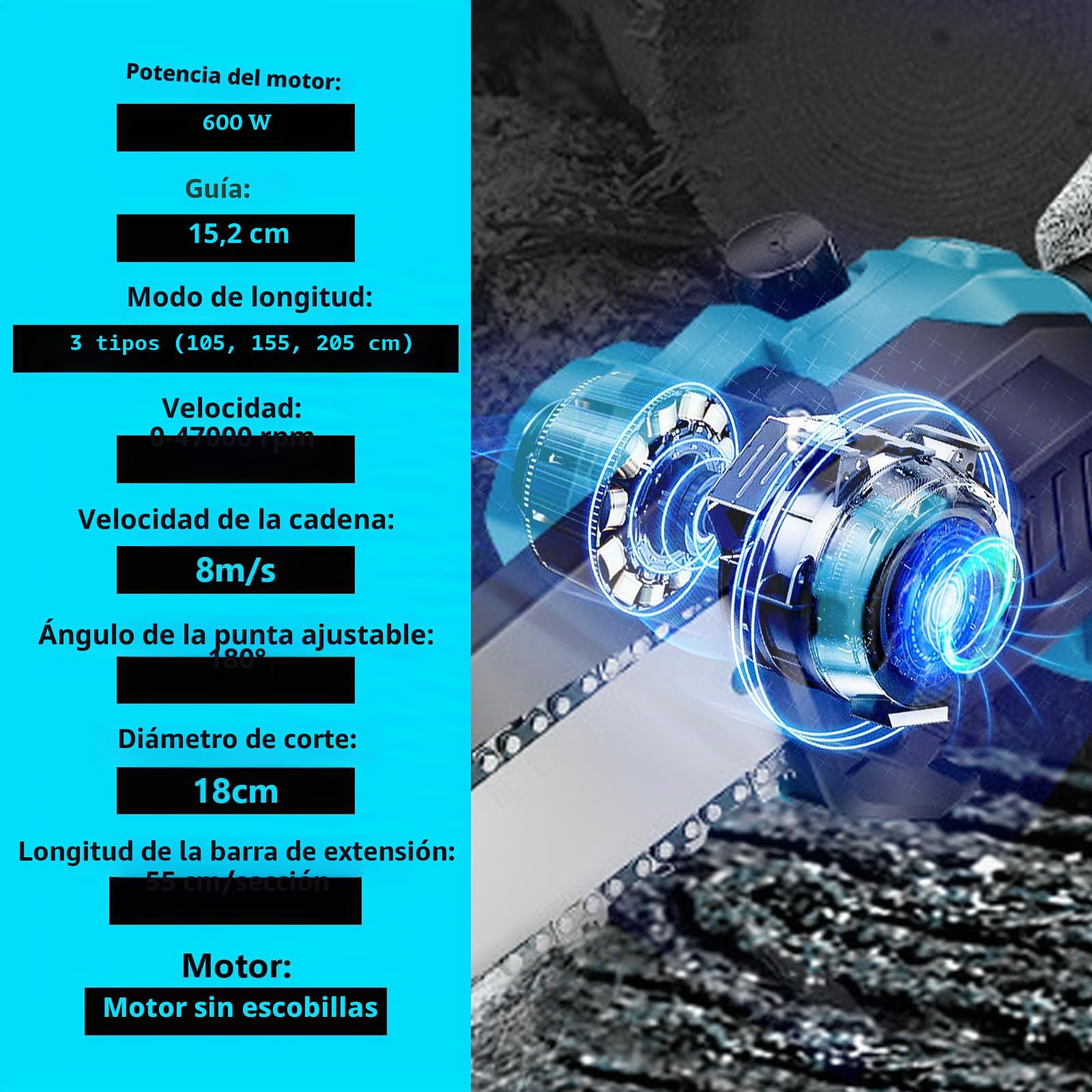 Motosierra de podar profesional compatible con Makita 18 V | 6 pulgadas, sin escobillas, 2 en 1, con mango telescópico y telescópico, podadora eléctrica, altura de trabajo de 4,5 m