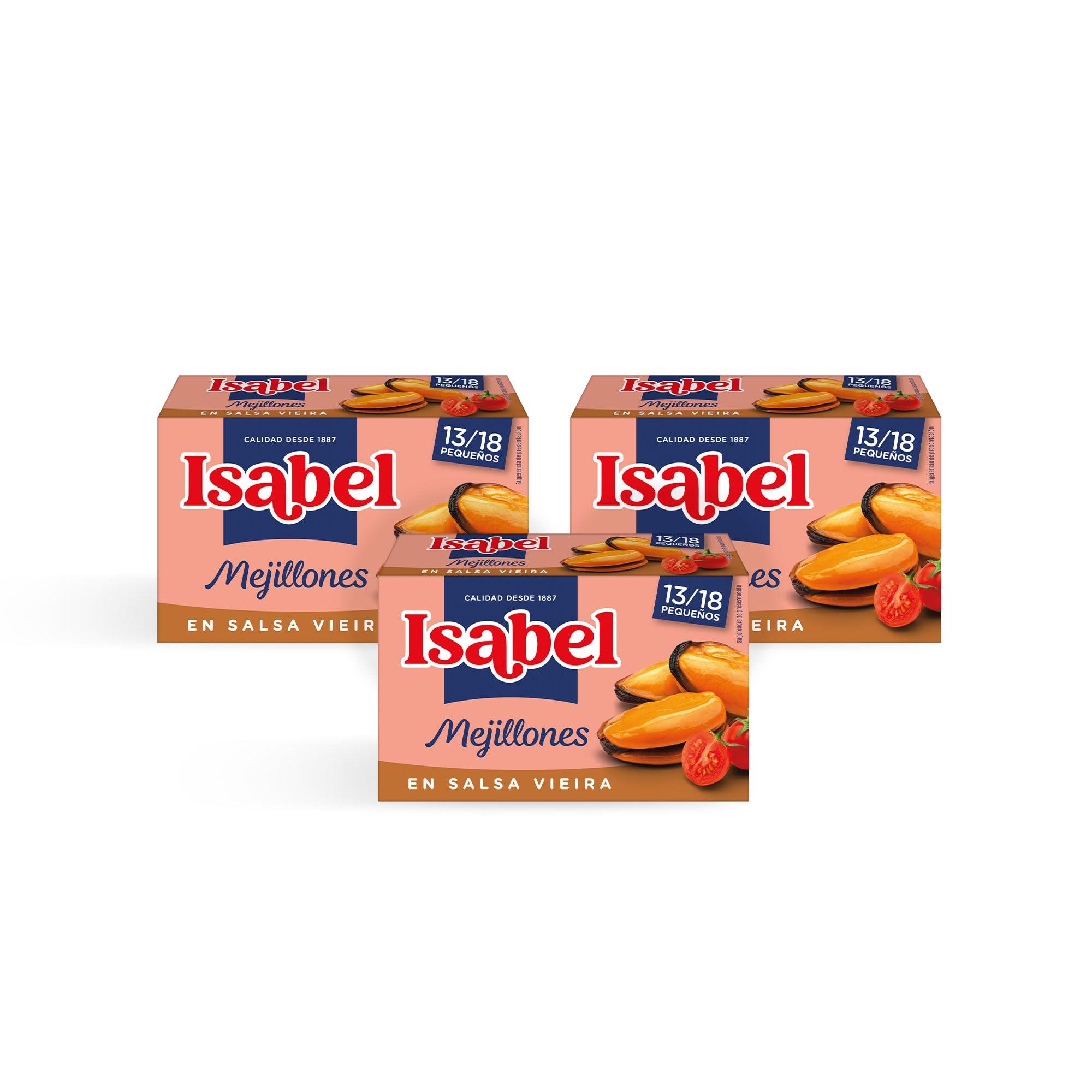 Isabel mejillones en salsa vieira 13-18 piezas, 1 pack de 3 latas de 115gr