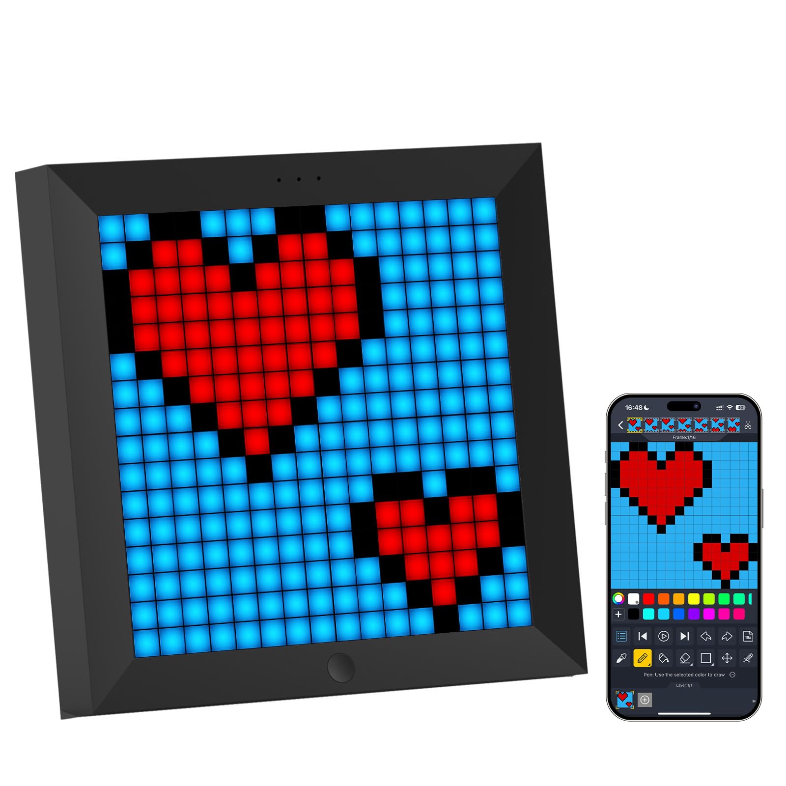 Divoom Pixoo - Cadre Photo numérique Pixel Art avec lumière d'ambiance de 22 cm, Commande par Application, réveil Intelligent LED de Bureau/Mural, Lampe décorative pour Salle de Jeux, décoration pour