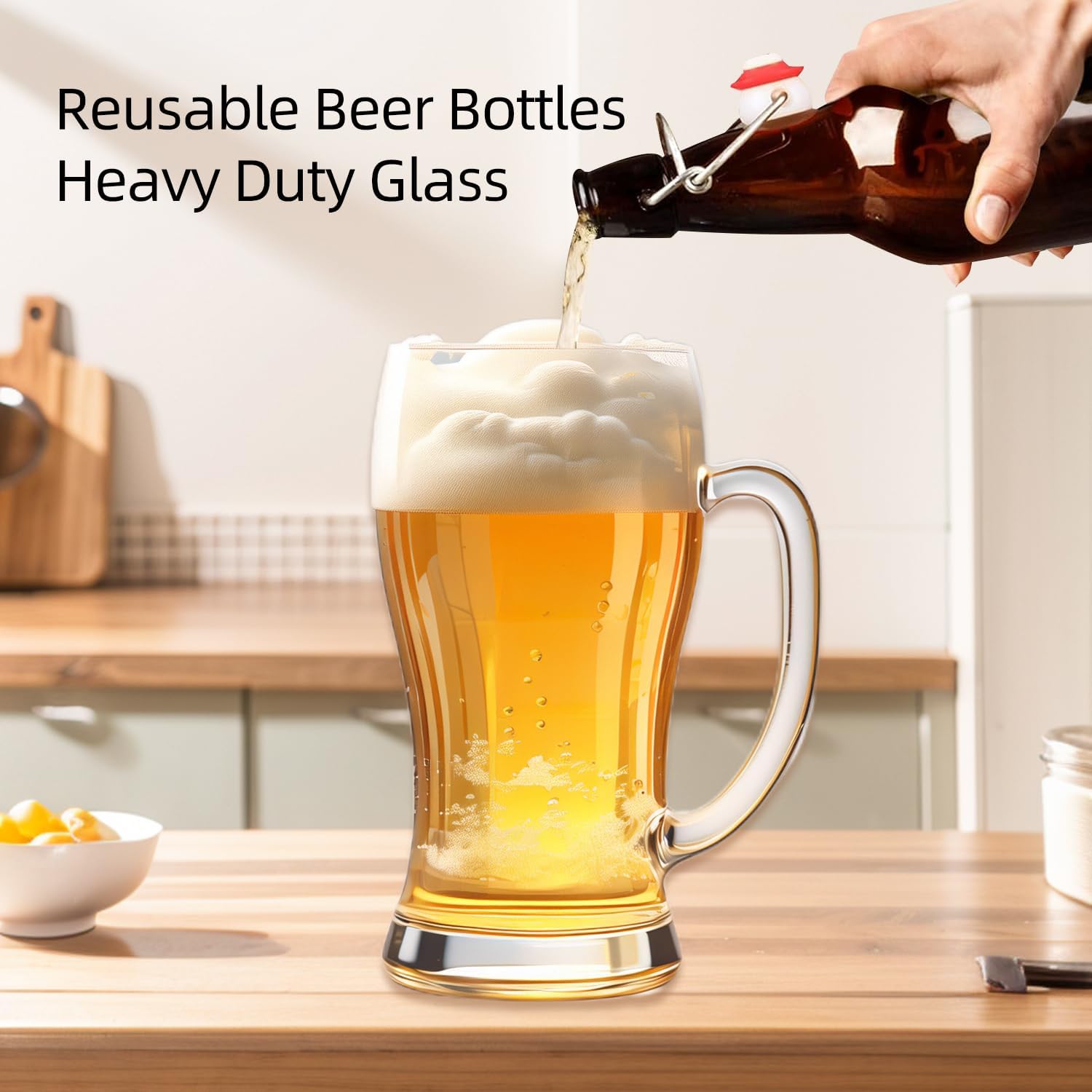 Flip Top Glass Bottles 6 Pack,16 Oz Amber Swing Top Beer Bottles with Airtight Lids, Home Brewing Beer, Wine, Reusable Leak-Proof Brewing Bottle