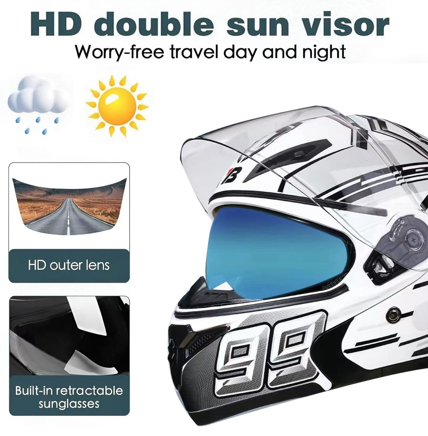Casco Moto Modular con Bluetooth, Casco Abatible con Doble Visera, ECE Homologado Guantes Térmicos Touchscreen, 40 Piezas Cintas Reflectantes, para Mujer Hombre Adultos K,X-Large