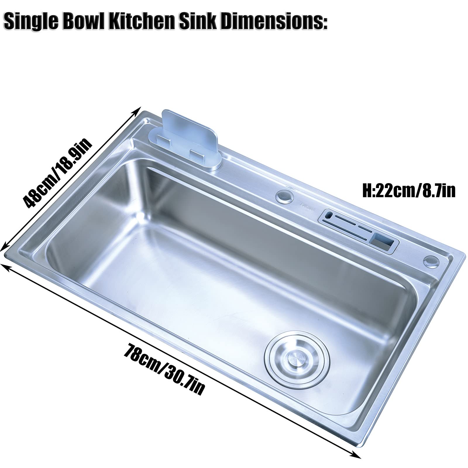 Fregadero de Cocina Kit de Desagüe para Fregadero de Barra de un Solo Seno Empotrable o Bajo Montaje, para Bares, Balcones/Plata/78X48X22Cm