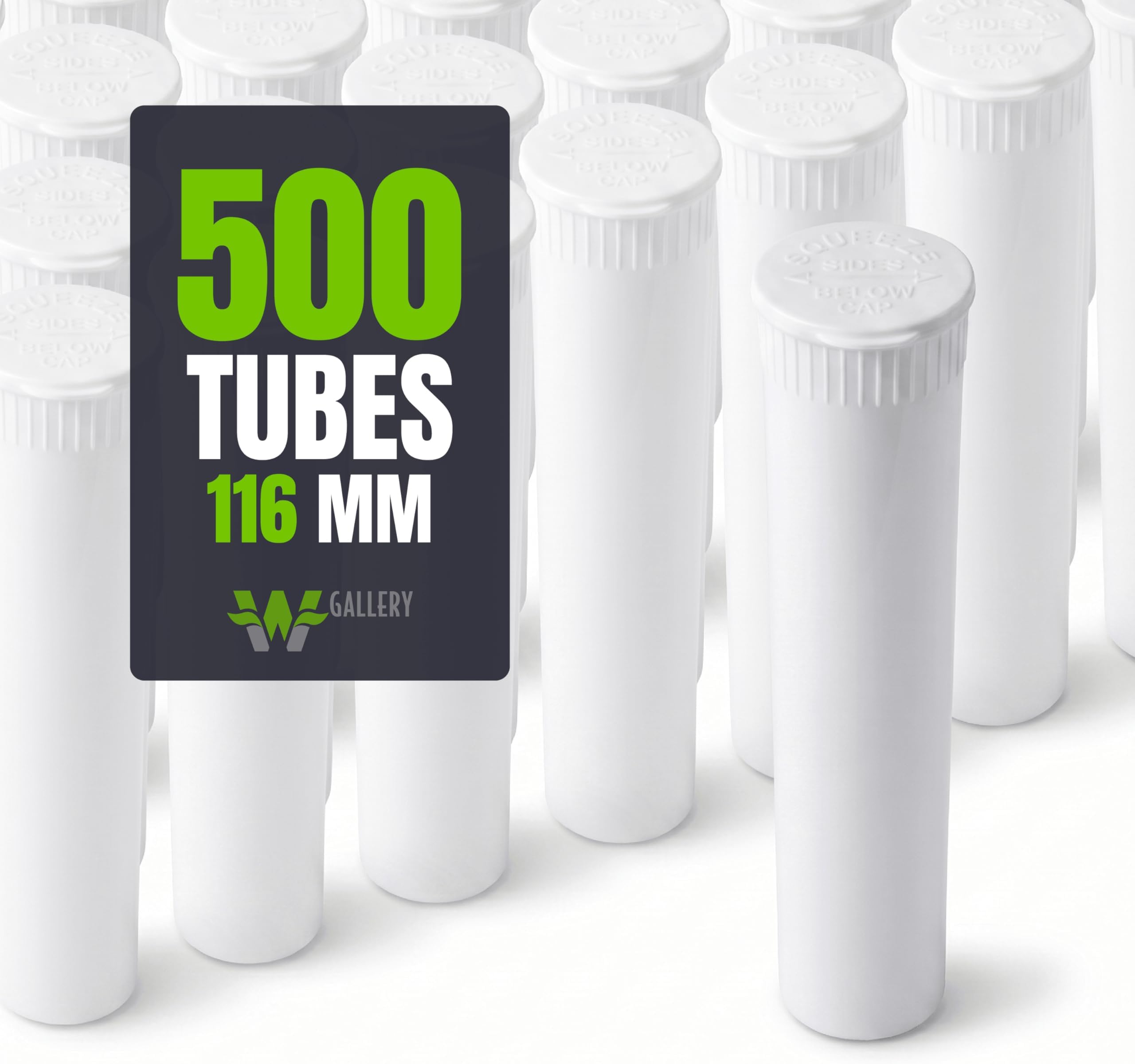 500 White 116mm Open Cap Pop Top Tubes, Airtight Pill Bottles | Child Resistant Squeeze Cap, Durable BPA-Free Plastic, Waterproof Seal, Vitamin & Medicine Storage, Reusable Vials
