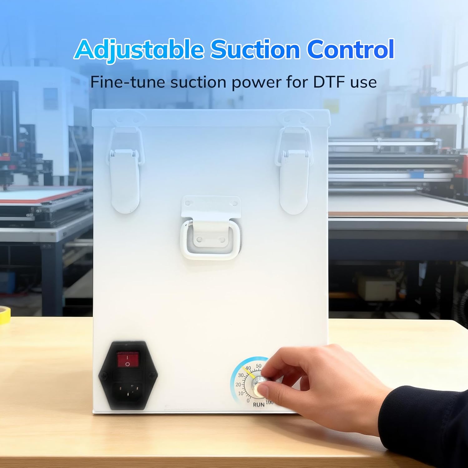 InkSonic DTF Air Purifier for Powder Shaker & Dryer is an advanced air filtration system that protects and keeps your workspace safe and tidy while DTF (Direct-to-Film) printing