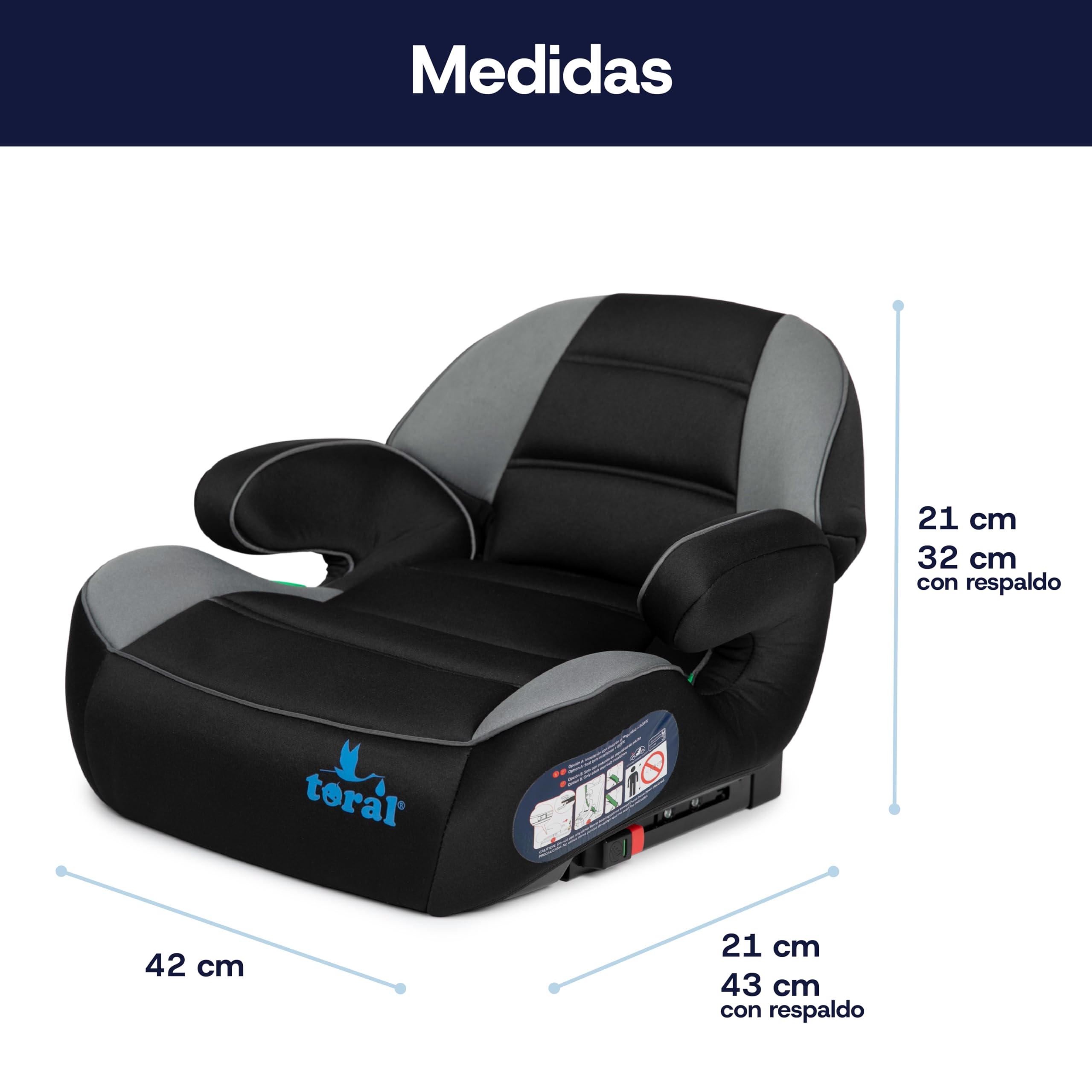 toral - Alzador Coche Niño Isofix i-Size - Asiento Elevador Niño - Se puede utilizar también sin Isofix - Silla Coche grupo 1 2 3 - Modelo Monza Negro — view 7